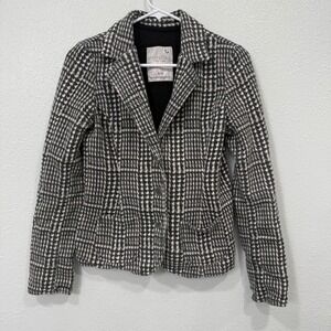 Aeropostale Womens Plaid Blazer Jacket M Black White Tweed Style Button Front